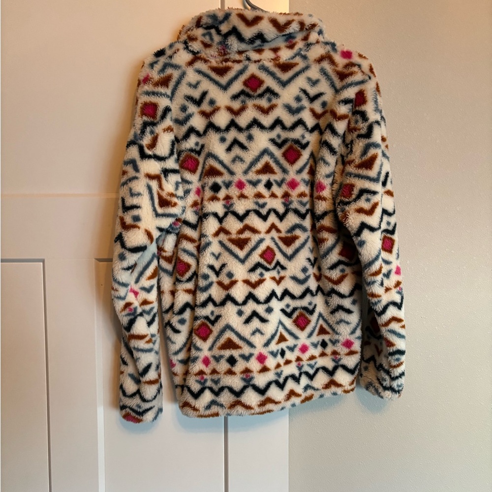 Cream and Brown Geometric Cowl Neck Sweater